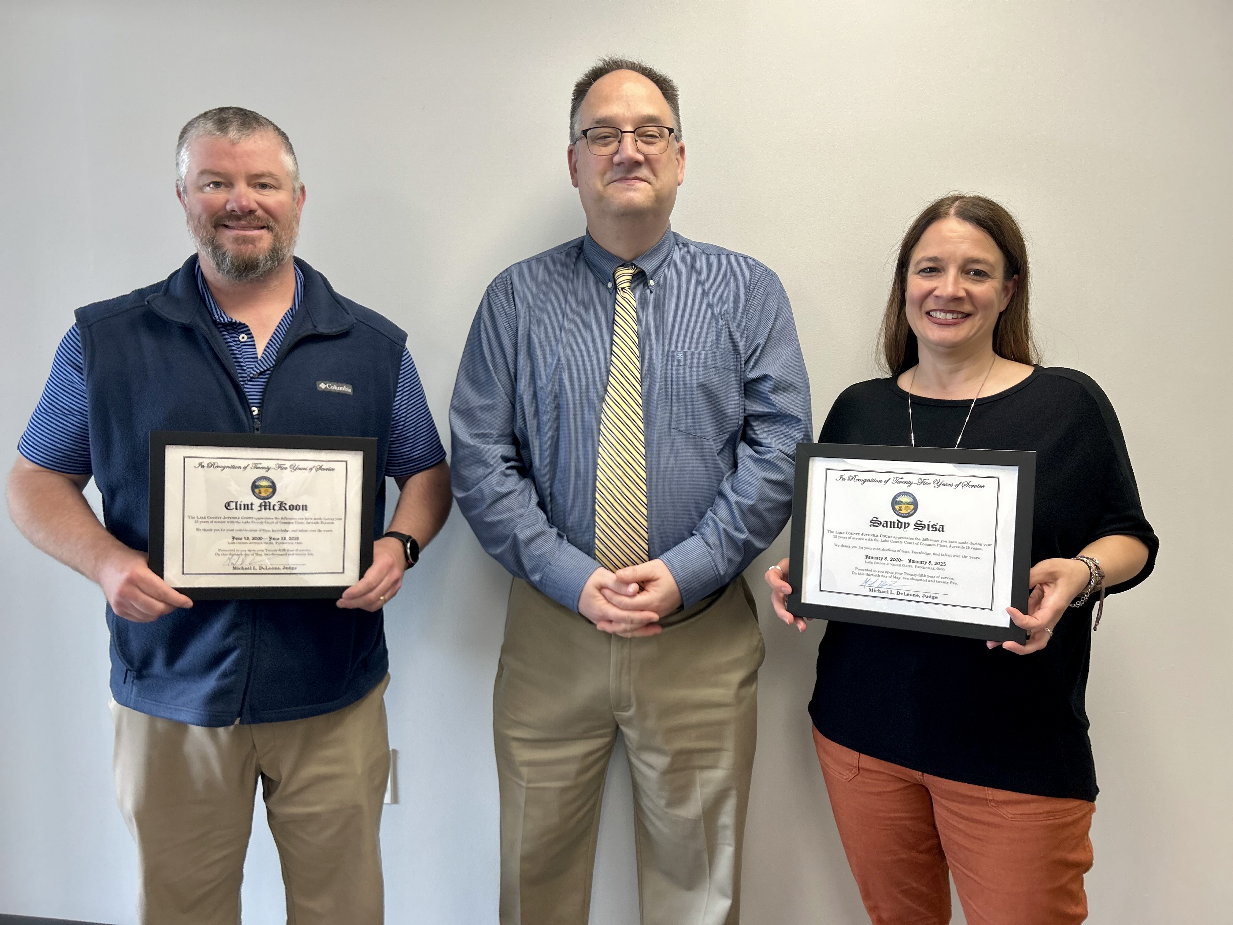 Judge Deleone recognizing Sandy and Clint on twenty-five years of service
