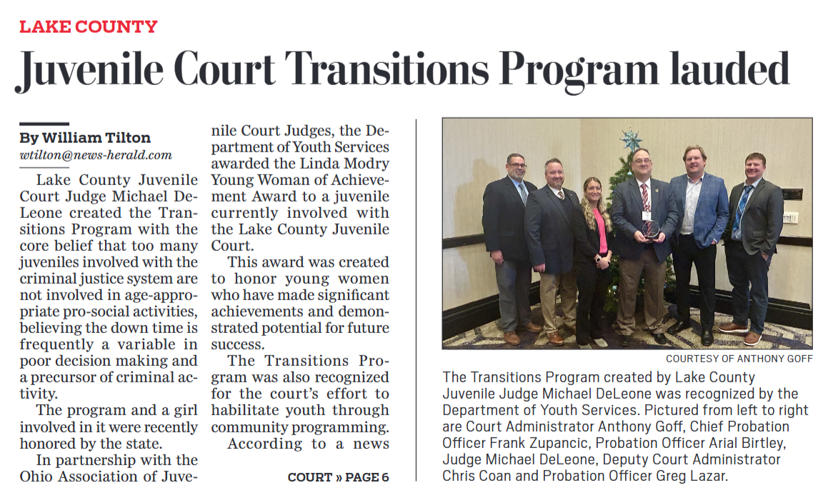 Lake County Juvenile Court Transitions Program receives state recognition
